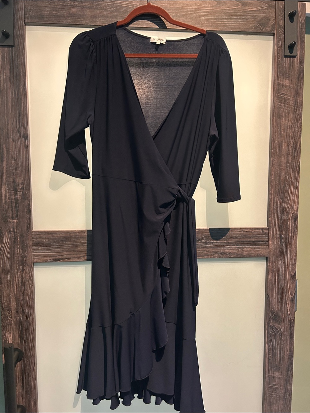 Navy blue Wrap Midi Dress with Ruffle Detail